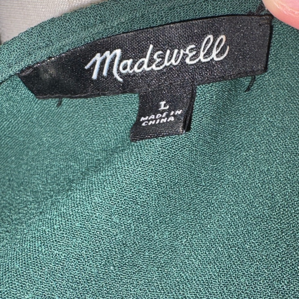 Madewell Green Tailored High-Low Hem Textured Short Sleeve‎ Shirt Size Large - Picture 4 of 10